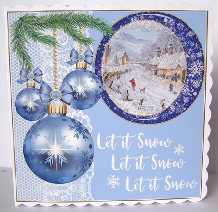 3 Blue vintage Christmas scene card front/toppers 4 by Margaret McCartney