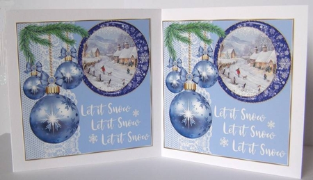 3 Blue vintage Christmas scene card front/toppers 4 by Margaret McCartney