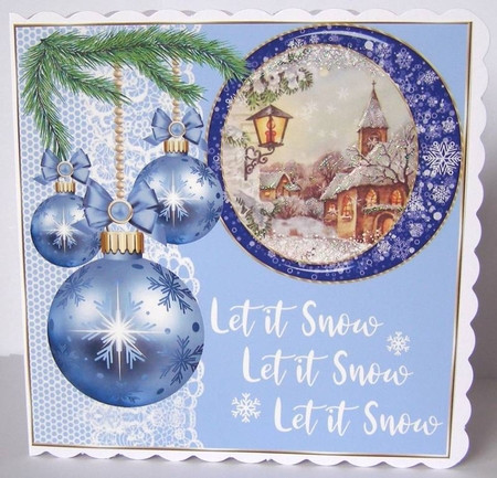 3 Blue vintage Christmas scene card front/toppers 5 by Margaret McCartney