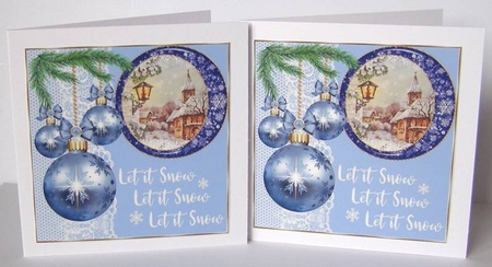 3 Blue vintage Christmas scene card front/toppers 5 by Margaret McCartney