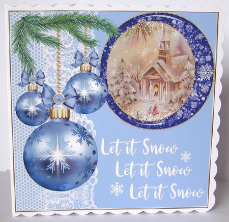 3 Blue vintage Christmas scene card front/toppers 6 by Margaret McCartney