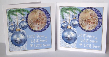 3 Blue vintage Christmas scene card front/toppers 6 by Margaret McCartney