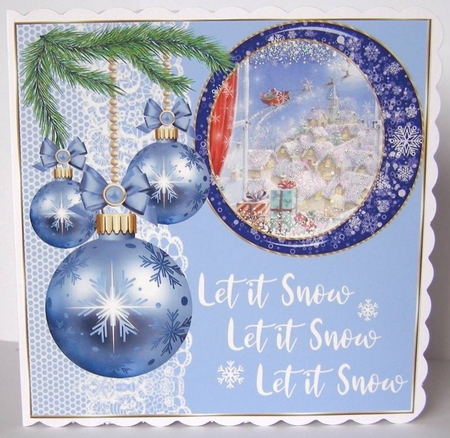 3 Blue vintage Christmas scene card front/toppers 8 by Margaret McCartney