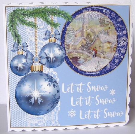 3 Blue vintage Christmas scene card front/toppers 10 by Margaret McCartney