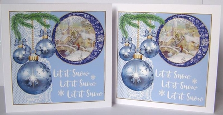3 Blue vintage Christmas scene card front/toppers 10 by Margaret McCartney