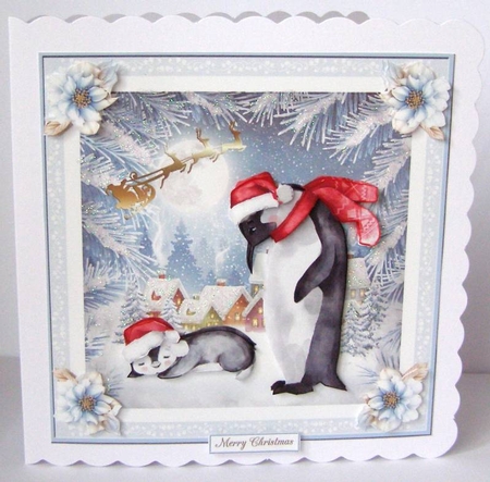 Christmas Penguins 7x7ins Topper 2 by Margaret McCartney