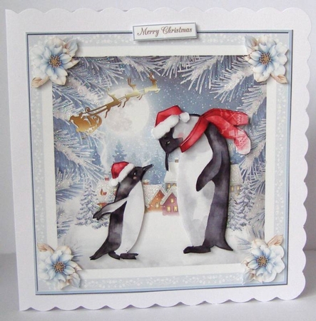 Christmas Penguins 7x7ins Decoupage Topper 4 by Margaret McCartney