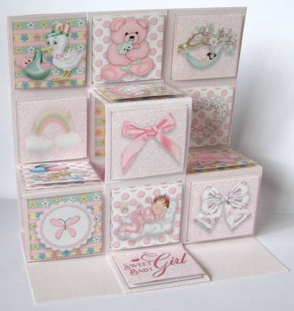 Baby Girl 3D-Pyramid Block Card by Margaret McCartney