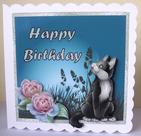 Ruperts Birthday Wishes - 6x6 inch card front with decoupage by Margaret McCartney