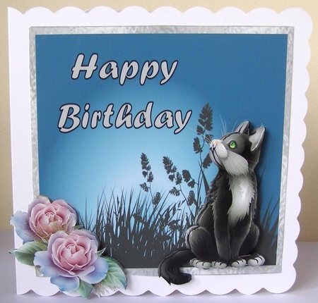 Rupert and The Roses - 6x6 inch card front with decoupage by Margaret McCartney