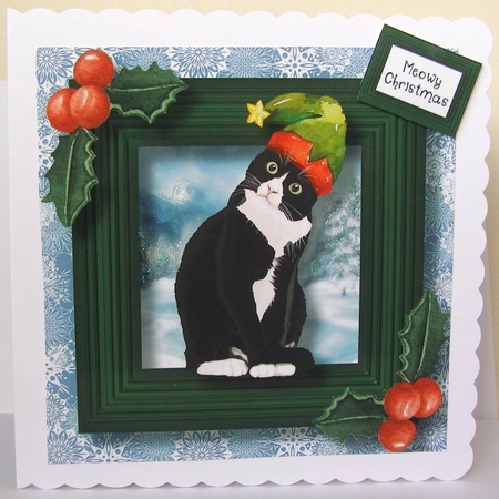 Meowy Christmas Cat - Black & White American Shorthair 8x8 by Margaret McCartney