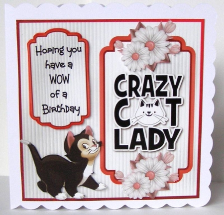 Crazy Cat Lady 1 - 6x6 inch card front with decoupage by Margaret McCartney