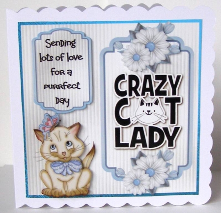 Crazy Cat Lady 2 - 6x6 inch card front with decoupage by Margaret McCartney