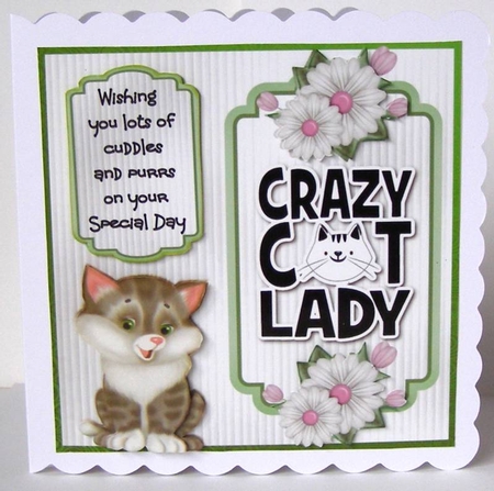 Crazy Cat Lady 4 - 6x6 inch card front with decoupage by Margaret McCartney