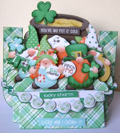 Gnome St Patricks 3D Shelf Card with Card Box by Margaret McCartney