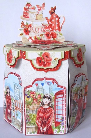 Miss Poppy Comes to Tea - Large Hexagonal Exploding Box Surprise by Margaret McCartney