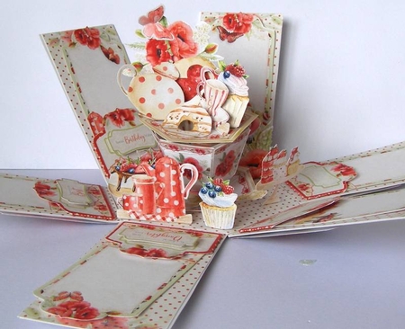 Miss Poppy Comes to Tea - Large Hexagonal Exploding Box Surprise by Margaret McCartney