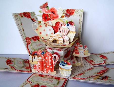 Miss Poppy Comes to Tea - Large Hexagonal Exploding Box Surprise by Margaret McCartney