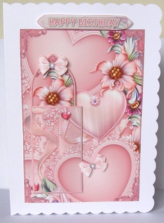 Salmon pink floral many hearts Valentine bookmark card sheet by Margaret McCartney