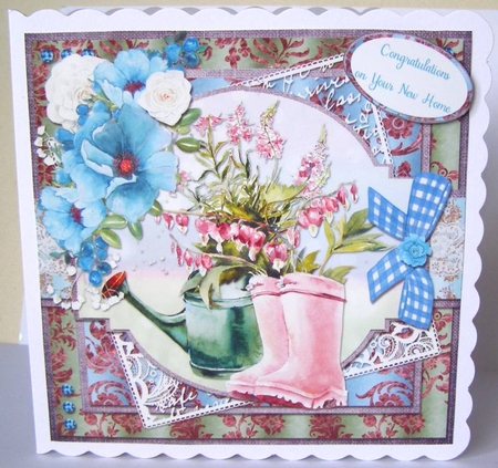 Shabby Lace Florals 13: Summer Garden 8 x 8 Quick Card Front with Sentiments by Margaret McCartney