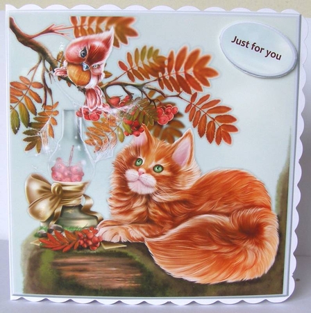 Fall Kitten & Bird Topper by Margaret McCartney