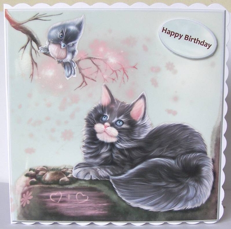 Spring  Kitten & Bird Topper by Margaret McCartney