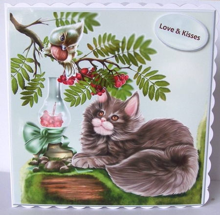 Summer Kitten & Bird Topper by Margaret McCartney