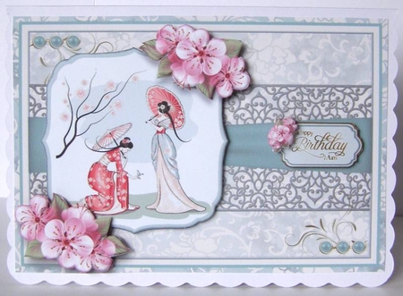 A5 Oriental Ladies Card Front, Topper and decoupage by Margaret McCartney