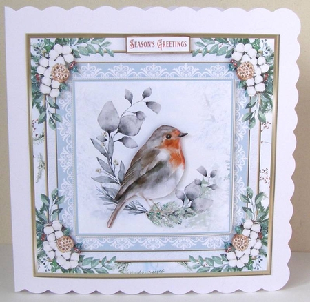 Christmas Robin Winter Scene 7x7ins Topper 1 by Margaret McCartney