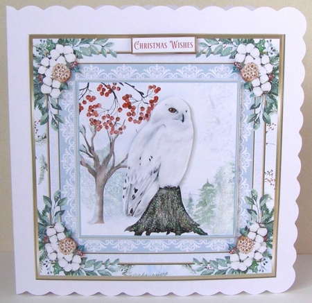 Christmas Owl Winter Scene 7x7ins Topper 1 by Margaret McCartney