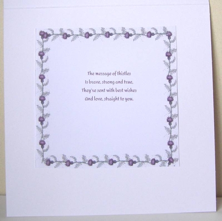 PURPLE THISTLE INSERTS: 2 Square Thistle Inserts, 1 Blank, 1 with Verse by Margaret McCartney