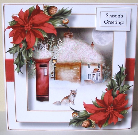 Festive nights - Post Box, Cottage & Fox 8x8 by Margaret McCartney
