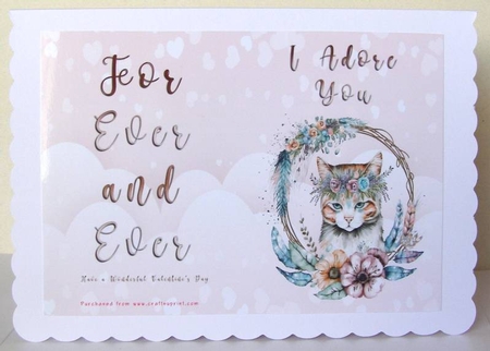 No Cut Just Print Valentines Day Card - I Adore You - Cat by Margaret McCartney