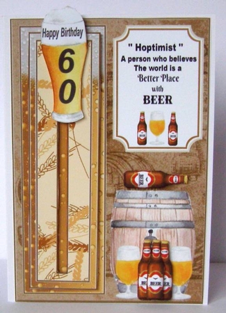 Hoptimist Beer Birthday penny slider card front by Margaret McCartney