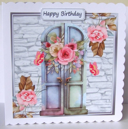 Pretty Doors With Roses and Brick Wall With Butterflies 8x8 (three) by Margaret McCartney