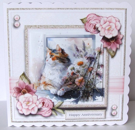 8x8 Gazing Cat Mini Kit - Decoupage, & Pyramage - x5 A4 sheets  by Margaret McCartney