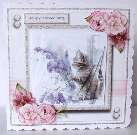 8x8 Lavender Kitty 2 Mini Kit - Decoupage, & Pyramage - x5 A4 sheets  by Margaret McCartney