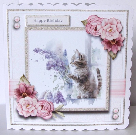 8x8 Lavender Kitty 2 Mini Kit - Decoupage, & Pyramage - x5 A4 sheets  by Margaret McCartney