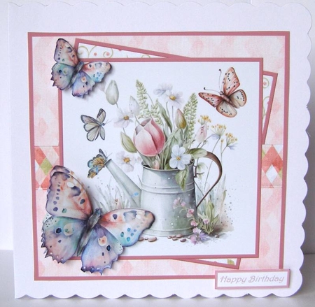 Spring flowers and butterfly 7x7 by Margaret McCartney