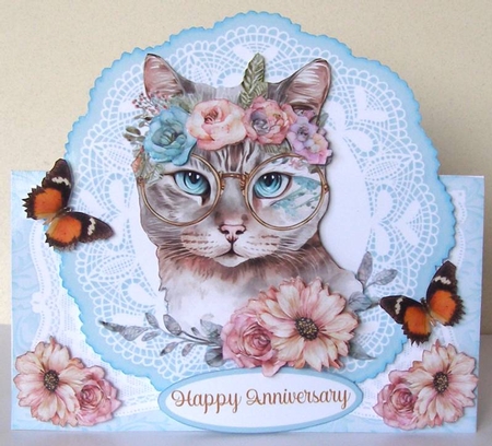 Cute Cat with Glasses All Occasions 7 x 7 Shaped Card by Margaret McCartney