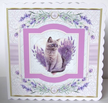 Lavender heart cat card front 1 by Margaret McCartney