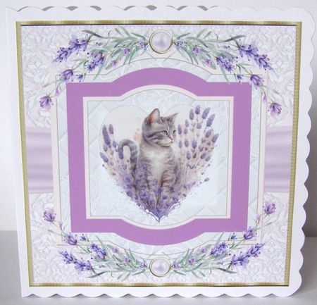 Lavender heart cat card front 2 by Margaret McCartney