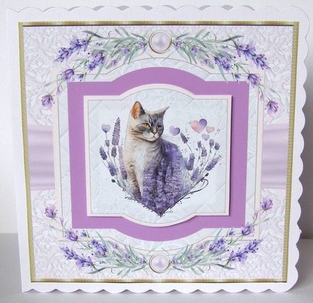 Lavender heart cat card front 2 by Margaret McCartney