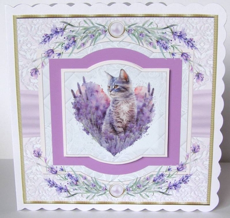 Lavender heart cat card front 2 by Margaret McCartney