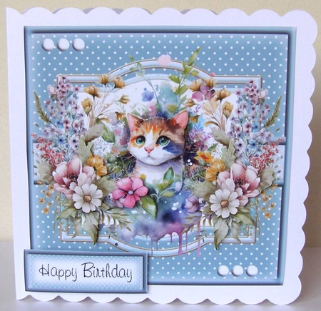 6x6 Cat and flowers #1 by Margaret McCartney