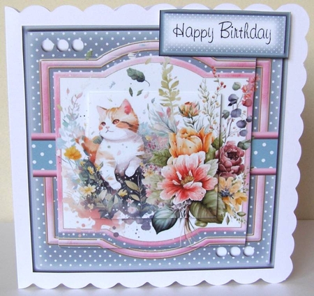 6x6 Cat and Flowers #2  by Margaret McCartney