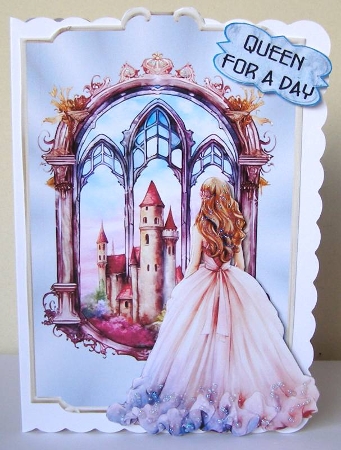 Castle Window 3 - 7x5 inch card front with decoupage by Margaret McCartney