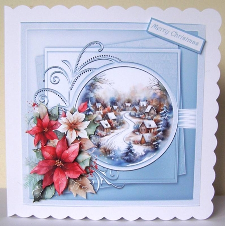 Christmas village and flowers 7x7 by Margaret McCartney