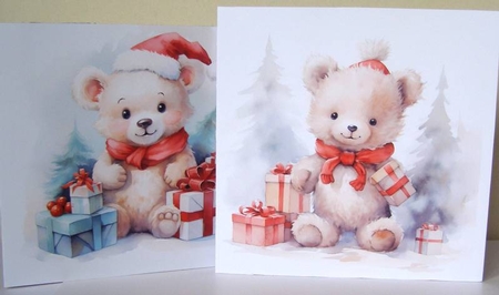 A Set Of 6 6x6 Cute Christmas Bear Toppers by Margaret McCartney