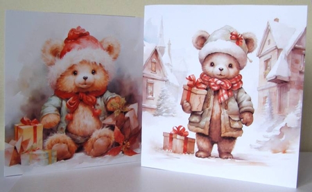 A Set Of 6 6x6 Cute Christmas Bear Toppers by Margaret McCartney